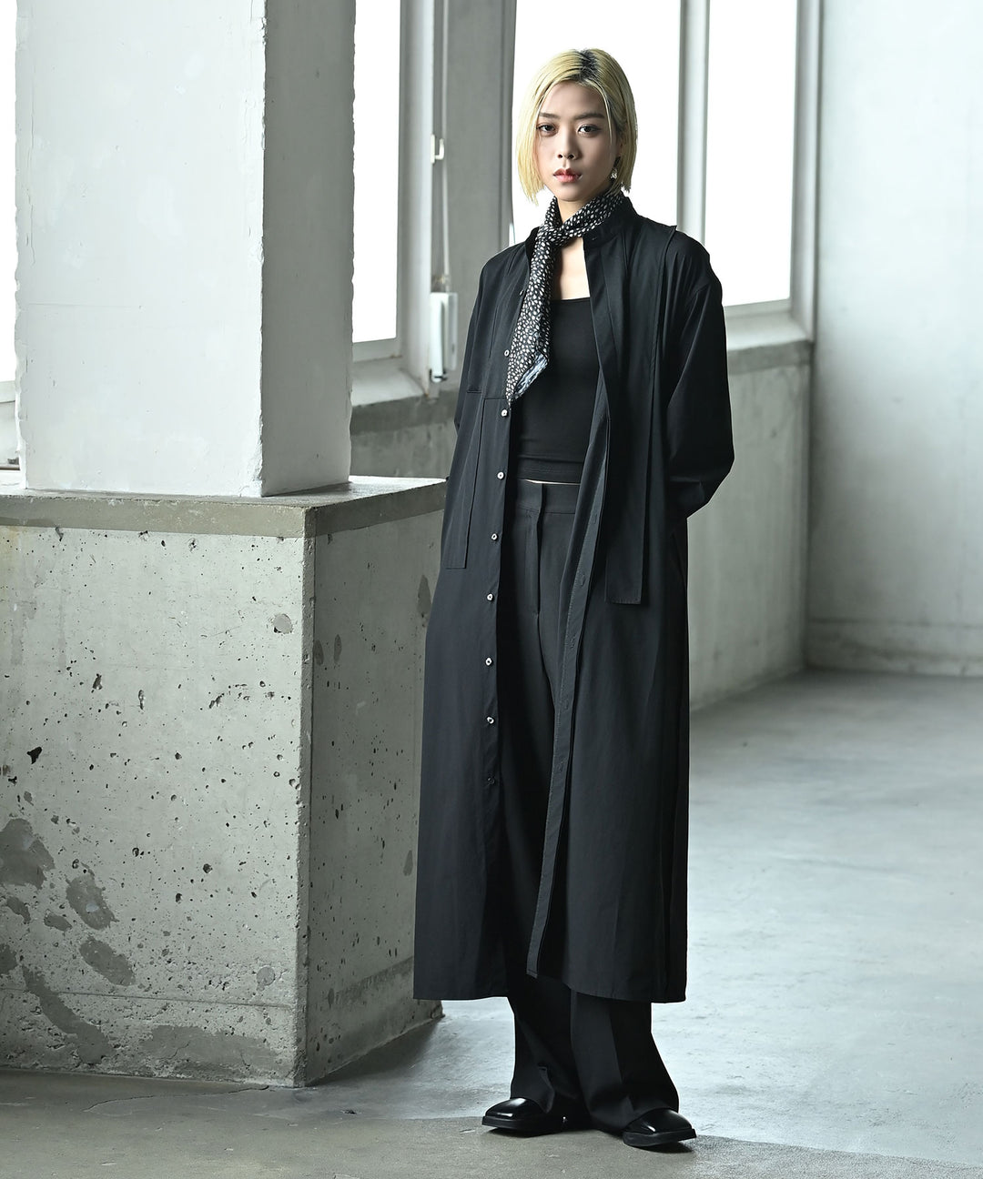 モノクロームミックスロングシャツ