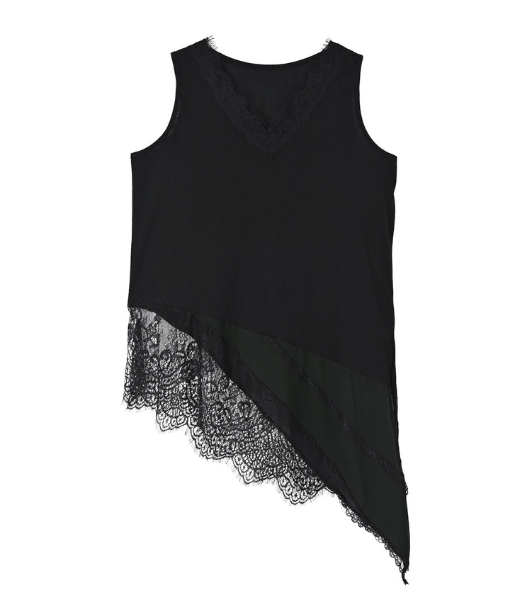 アシメトリーレースノースリーブトップス