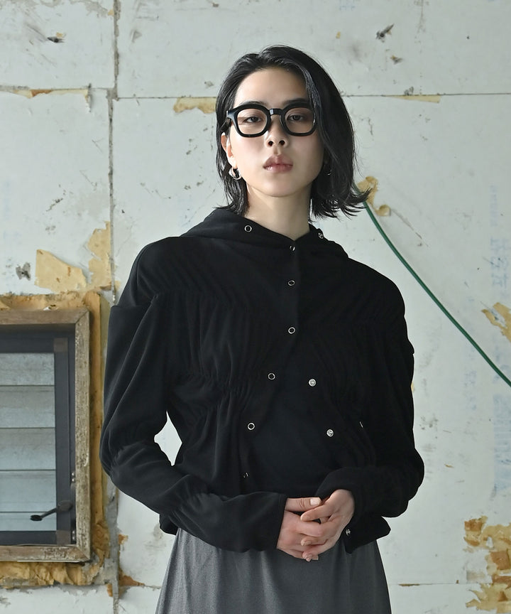 シャーリングスナップボタンフーディー