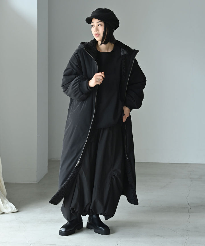 リバーシブルボアロングコート