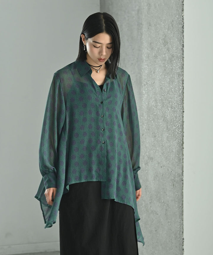 幾何学柄アシメシャツブラウス