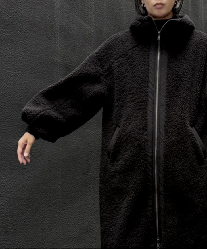 リバーシブルボアロングコート