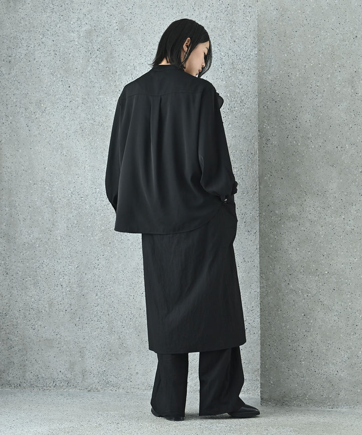 アシンメトリーラッフルスタンドシャツ