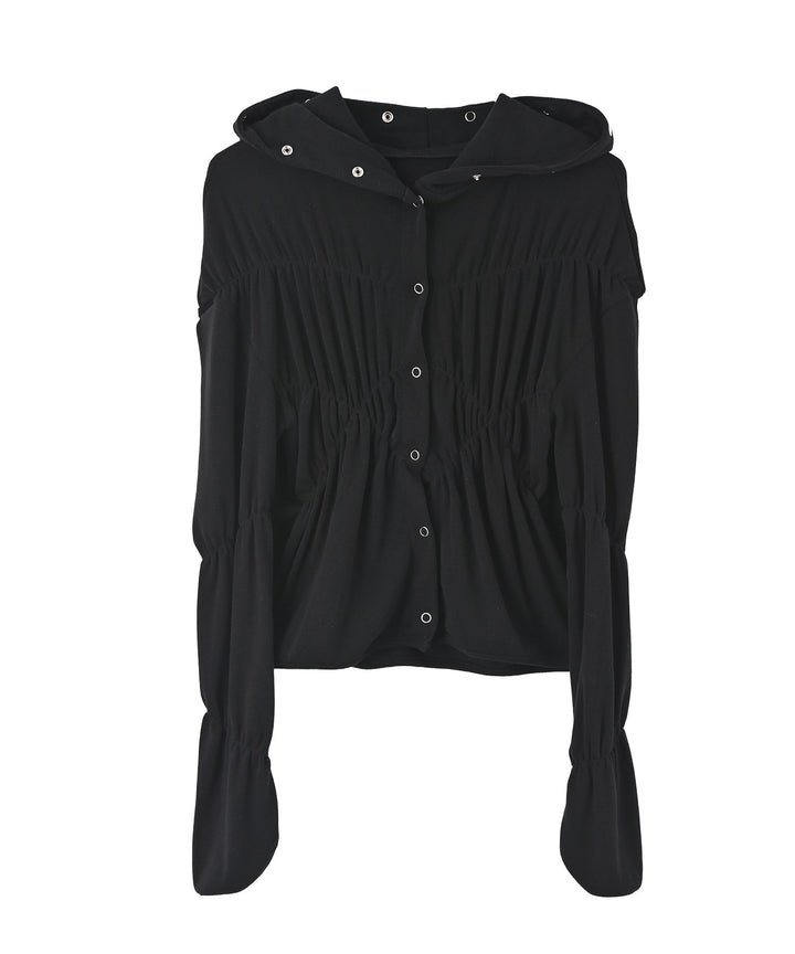 シャーリングスナップボタンフーディー