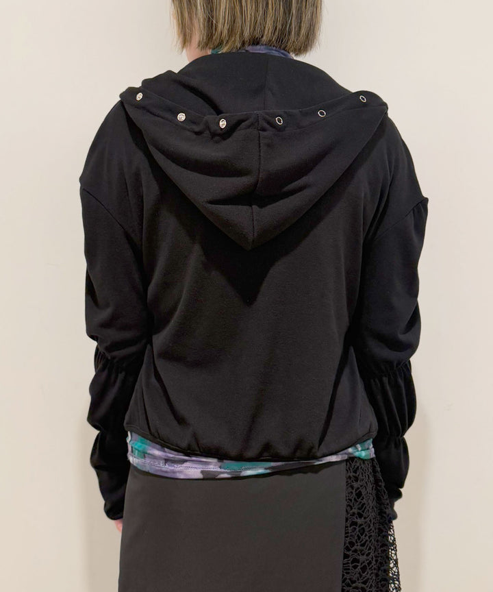 シャーリングスナップボタンフーディー