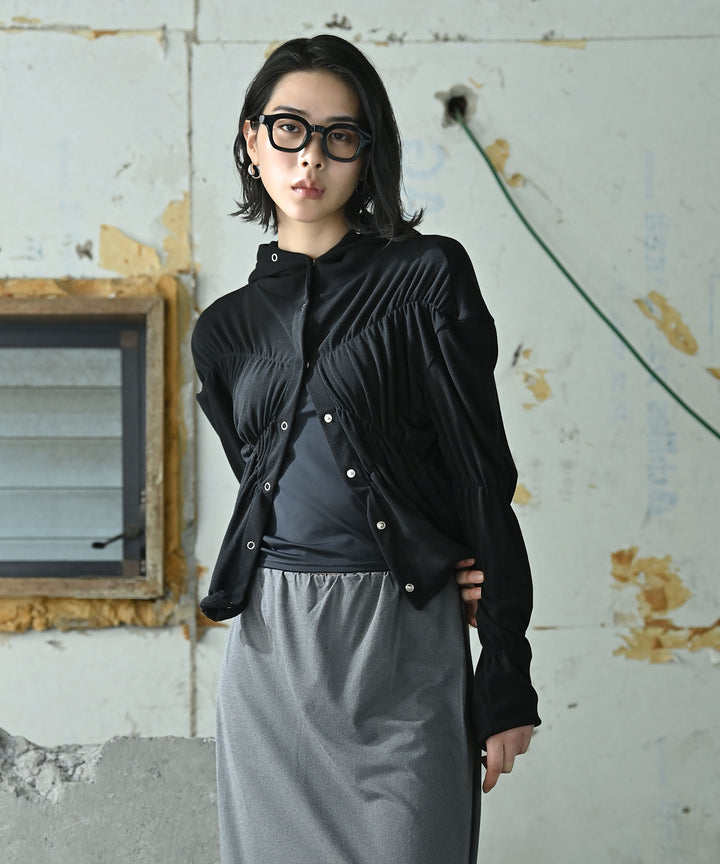 シャーリングスナップボタンフーディー