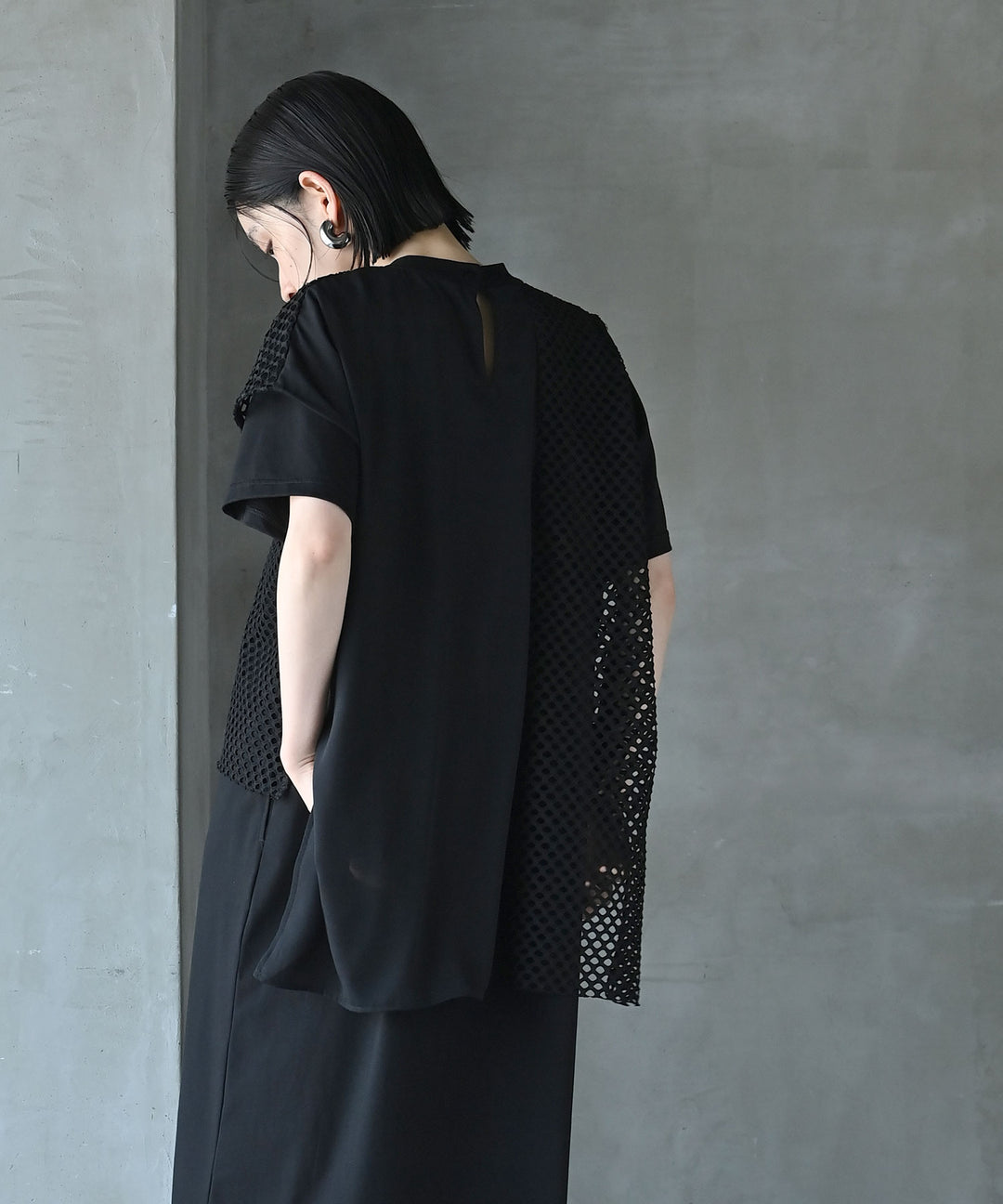 レイヤードメッシュTシャツワンピース