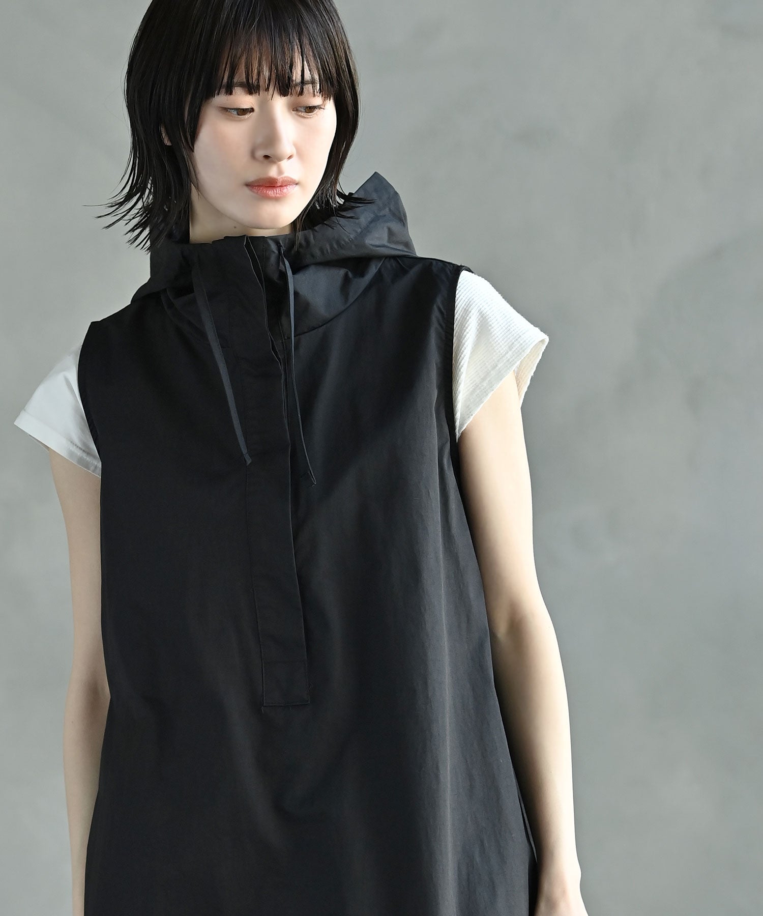 ワッシャーフードワンピース/ワンピース/ドレス/モード/30代/40