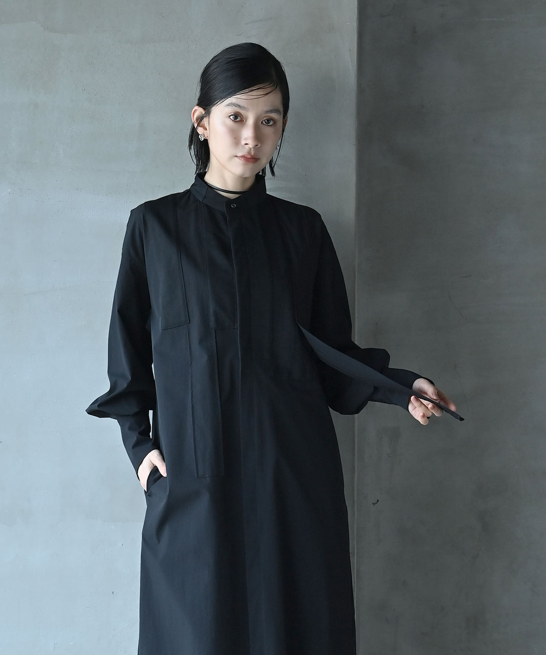 モノクロームミックスロングシャツ