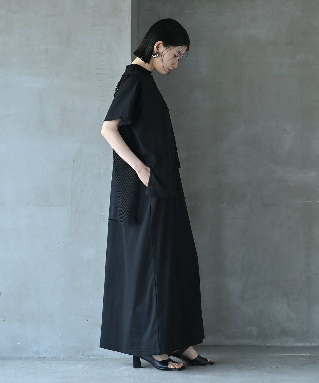 レイヤードメッシュTシャツワンピース