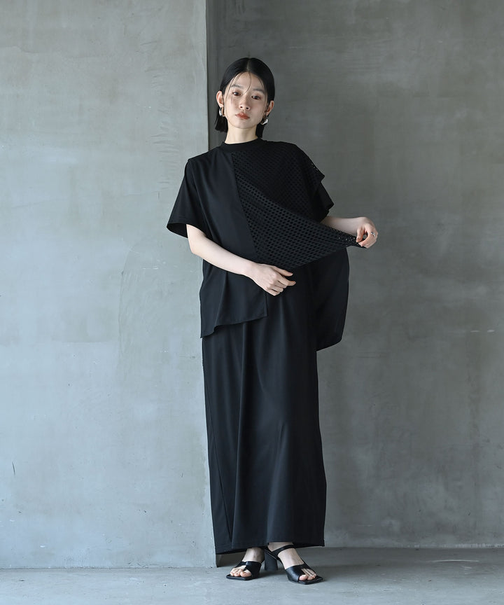 レイヤードメッシュTシャツワンピース