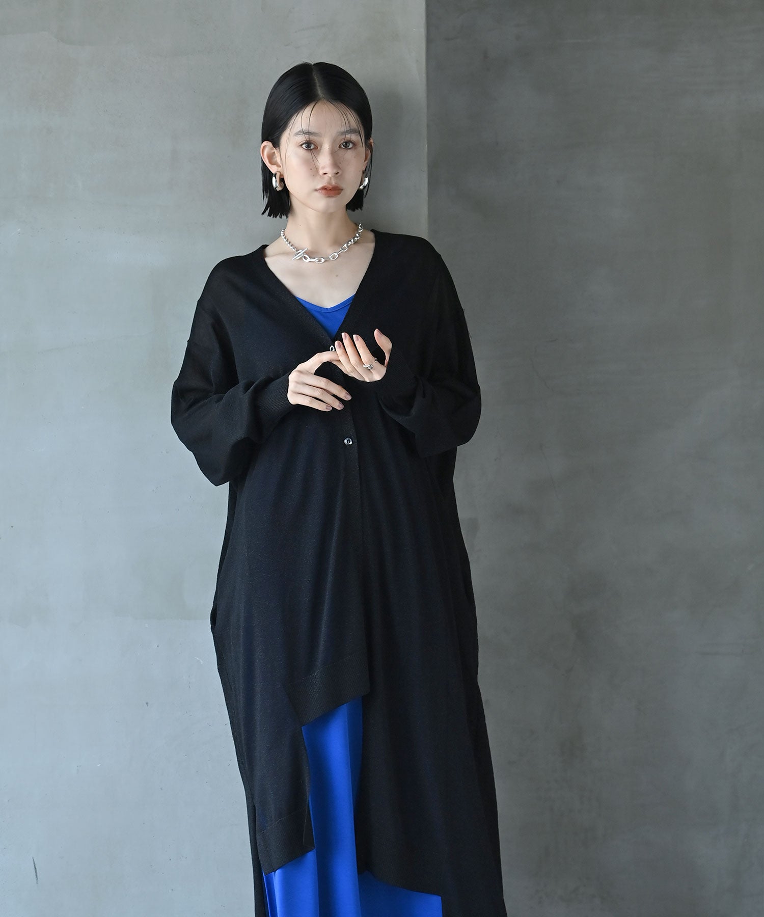 【新品】STAIR ステラ　ロングカーディガン　ブラック　レース　ジャケット　F リブ イン コンフォート 繊細レースが華やかさを約束する ロング