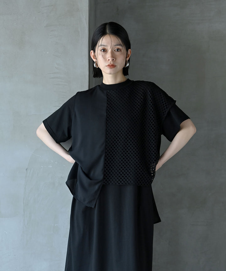 レイヤードメッシュTシャツワンピース