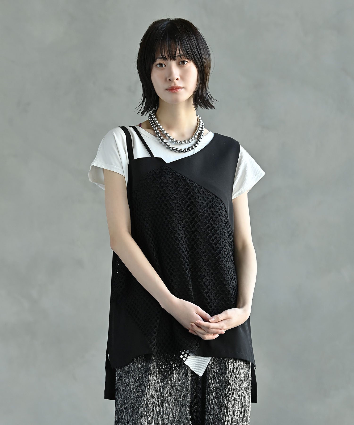 メッシュコンビネーションタンクトップ/トップス/ファッション