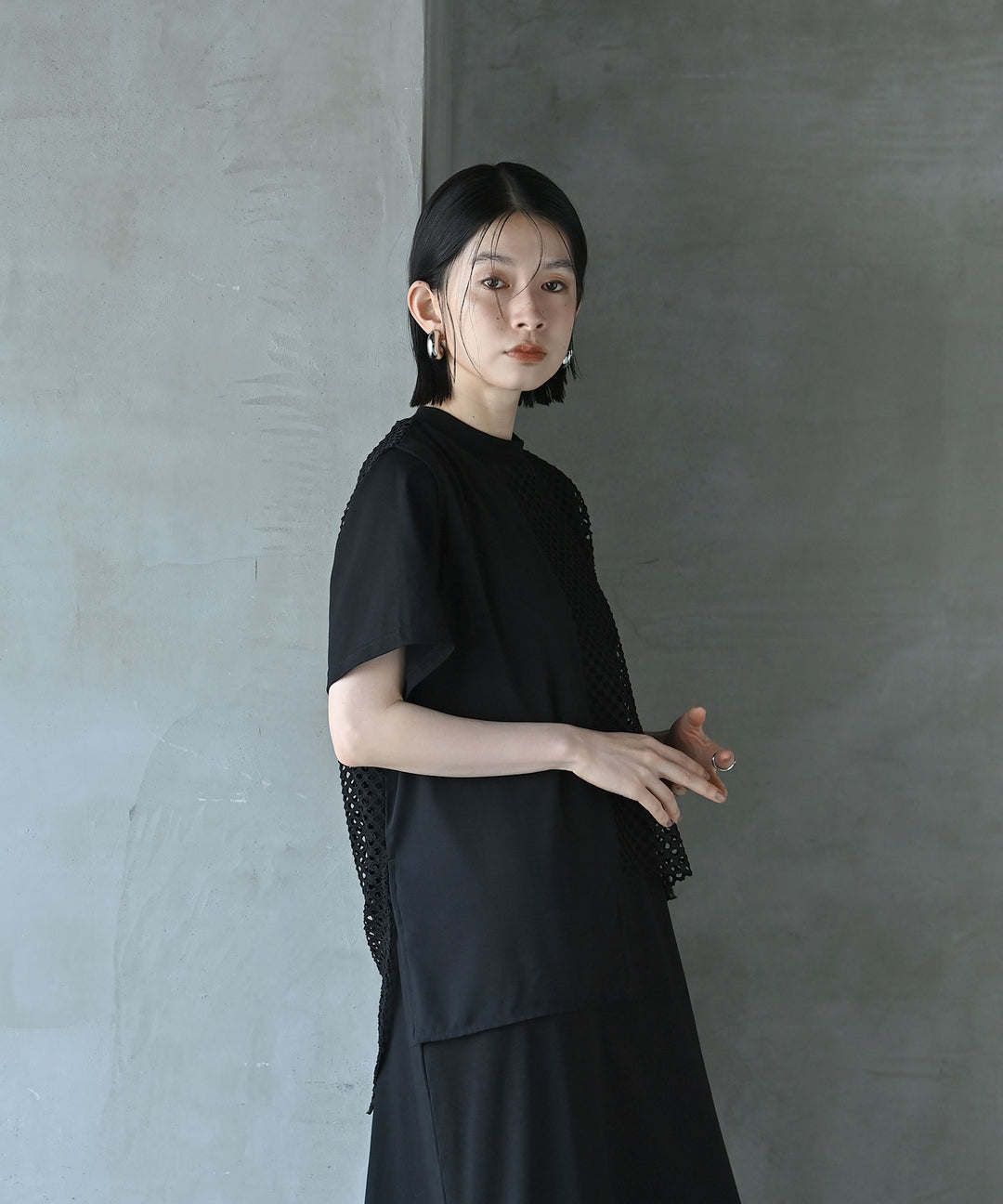 レイヤードメッシュTシャツワンピース