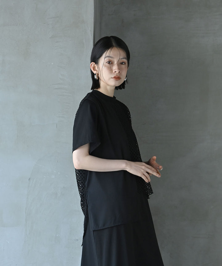 レイヤードメッシュTシャツワンピース
