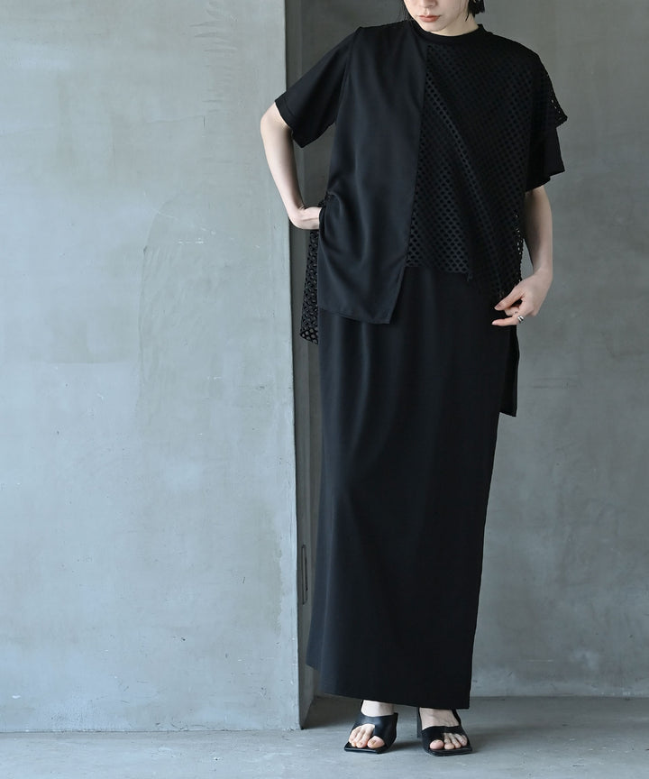 レイヤードメッシュTシャツワンピース