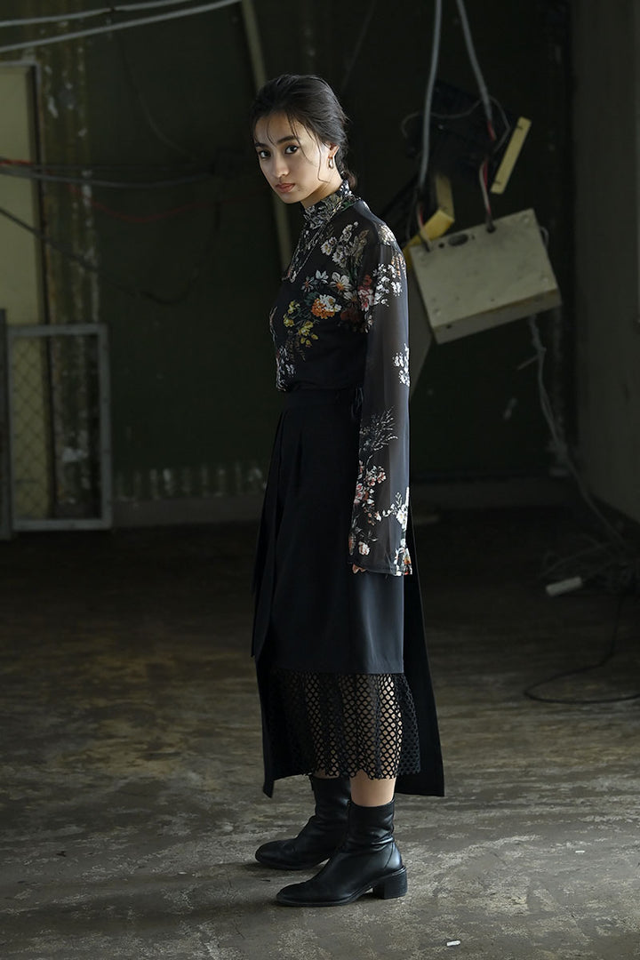アシンメトリーメッシュロングスカート